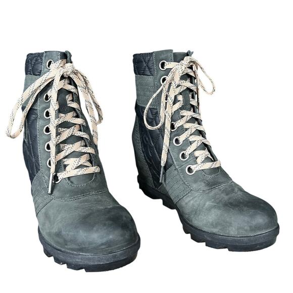 Sorel Women’s Lexie Green Leather Wedge Ankle Boot Size US 8 - Picture 5 of 10